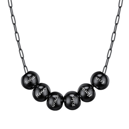 Custom Name 6 Bead Balls Necklace Black Plated