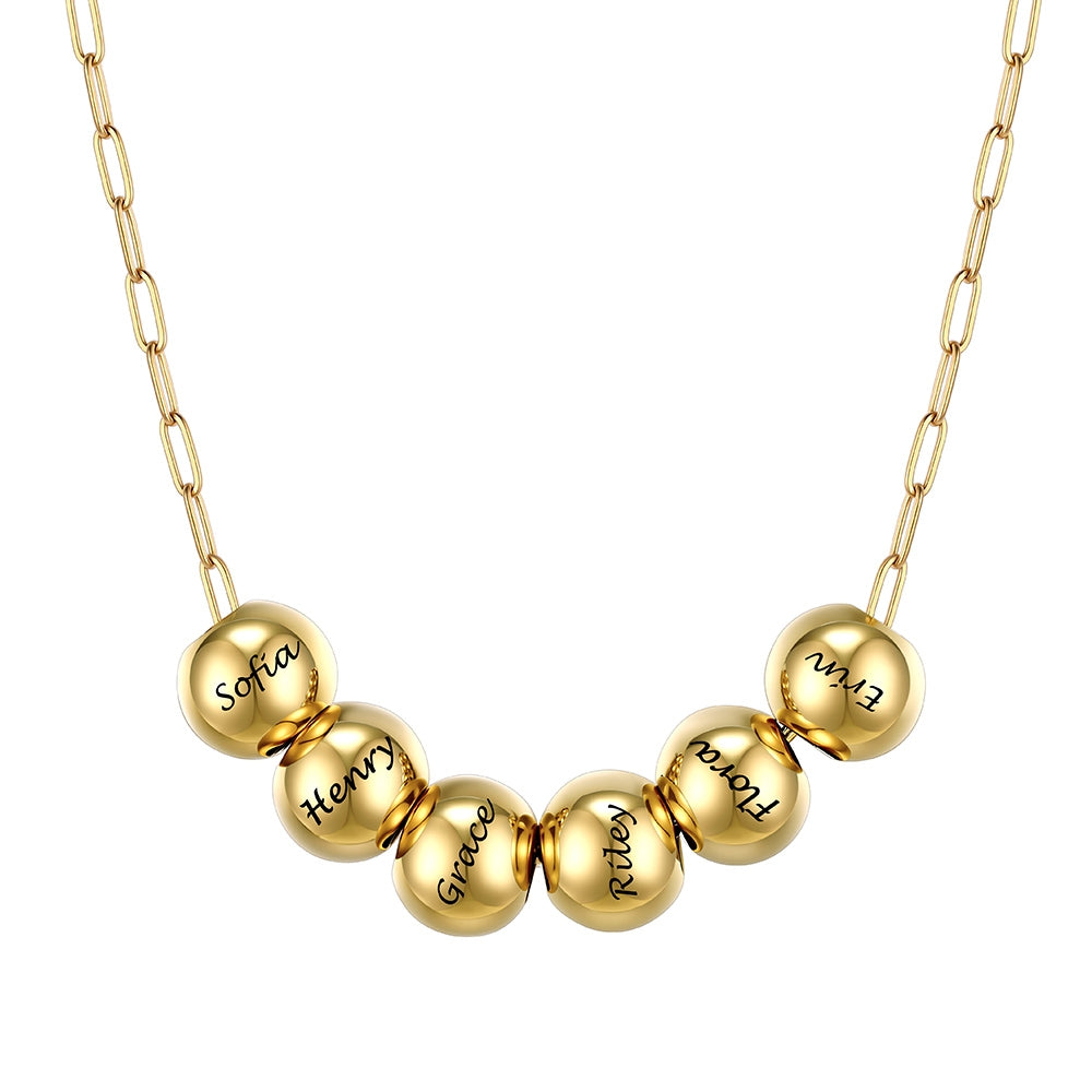 Custom Name 6 Bead Balls Necklace Gold Plated