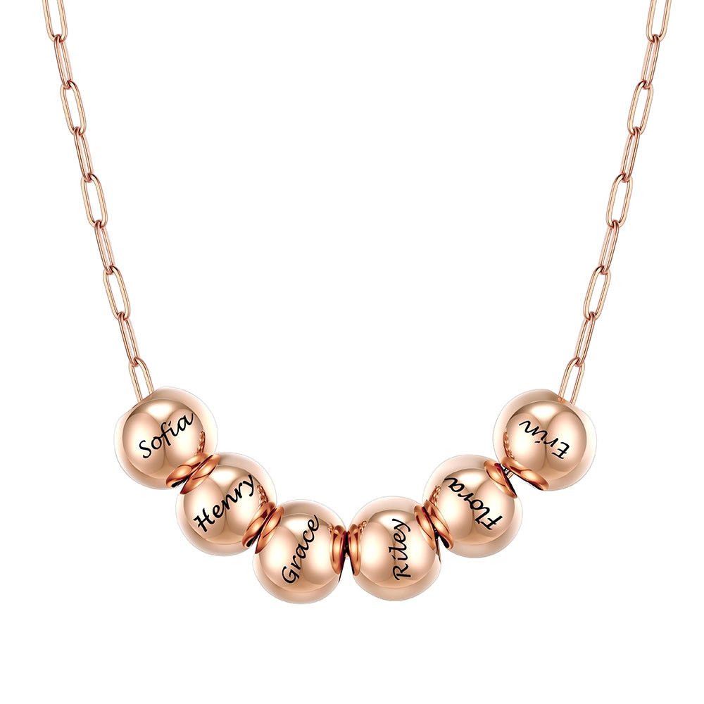 Custom Name 6 Bead Balls Necklace Rose Gold Plated