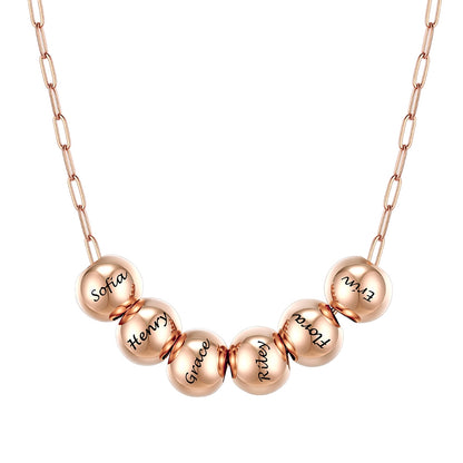 Custom Name 6 Bead Balls Necklace Rose Gold Plated