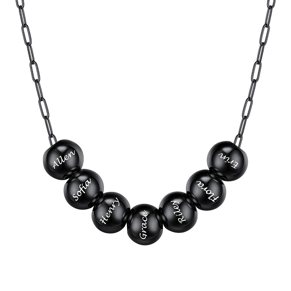 Custom Name 7 Bead Balls Necklace Black Plated