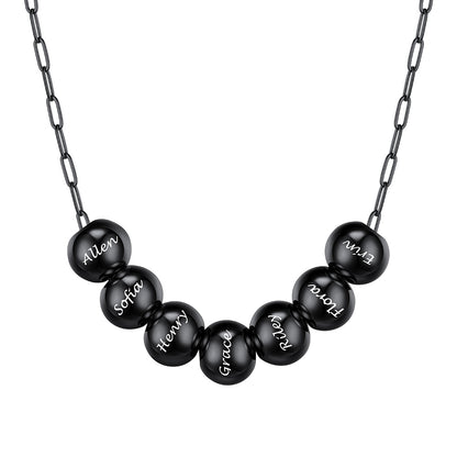 Custom Name 7 Bead Balls Necklace Black Plated