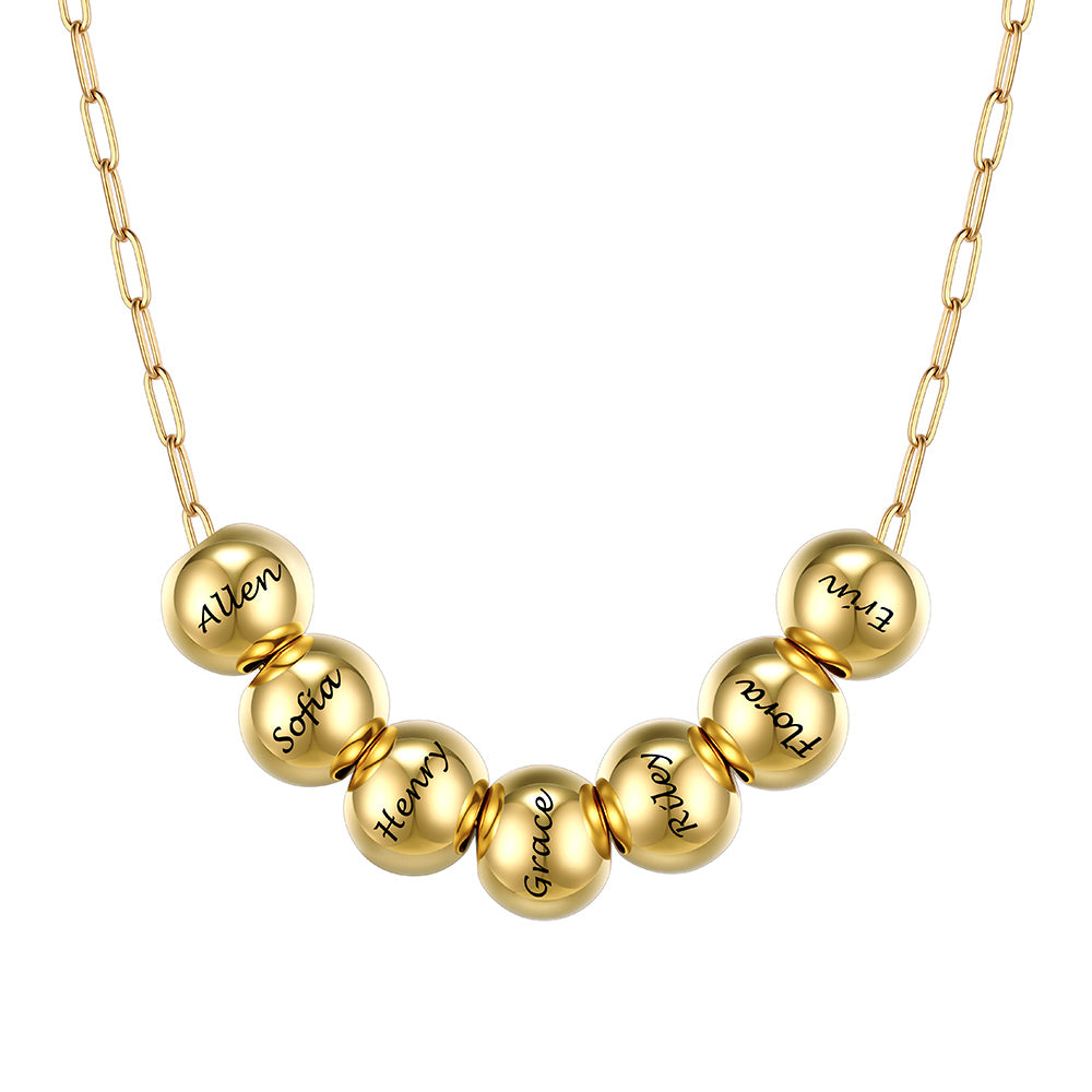 Custom Name 7 Bead Balls Necklace Gold Plated