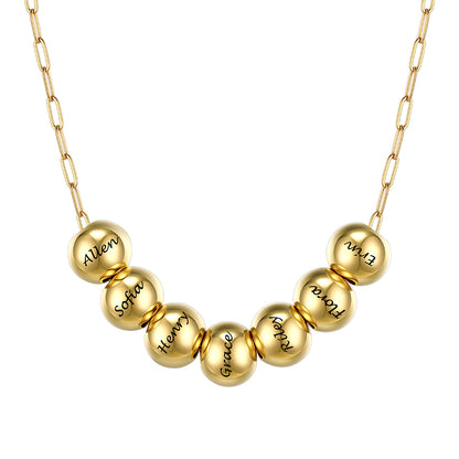 Custom Name 7 Bead Balls Necklace Gold Plated