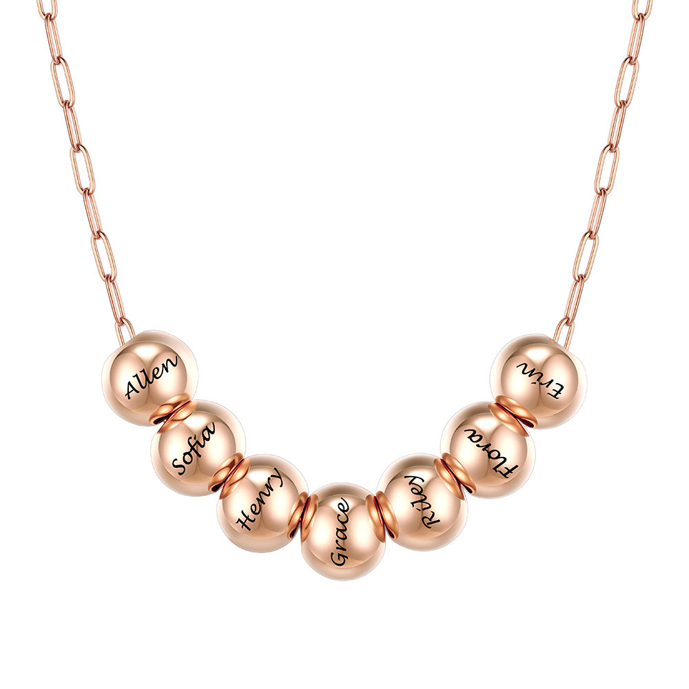 Custom Name 7 Bead Balls Necklace Rose Gold Plated