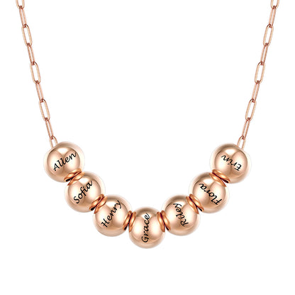 Custom Name 7 Bead Balls Necklace Rose Gold Plated