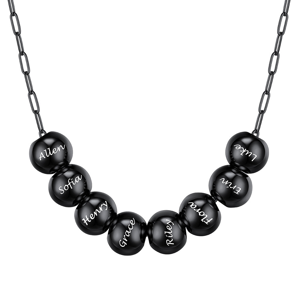 Custom Name 8 Bead Balls Necklace Black Plated