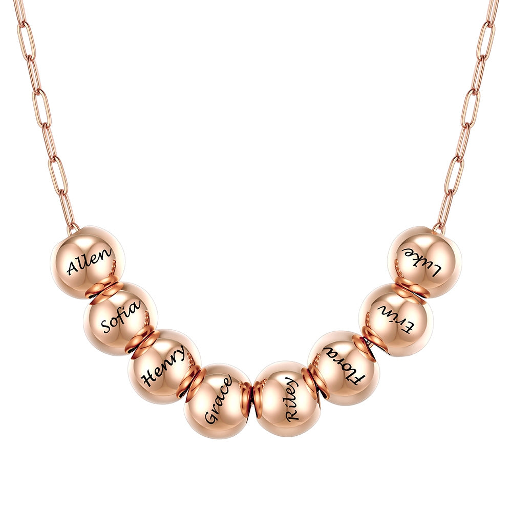 Custom Name 8 Bead Balls Necklace Rose Gold Plated
