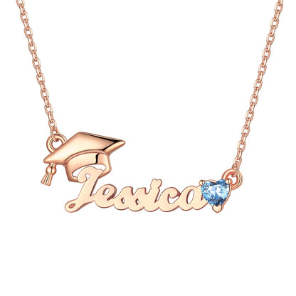 Custom Name Birthstone Graduation Necklace Rose Gold Plated