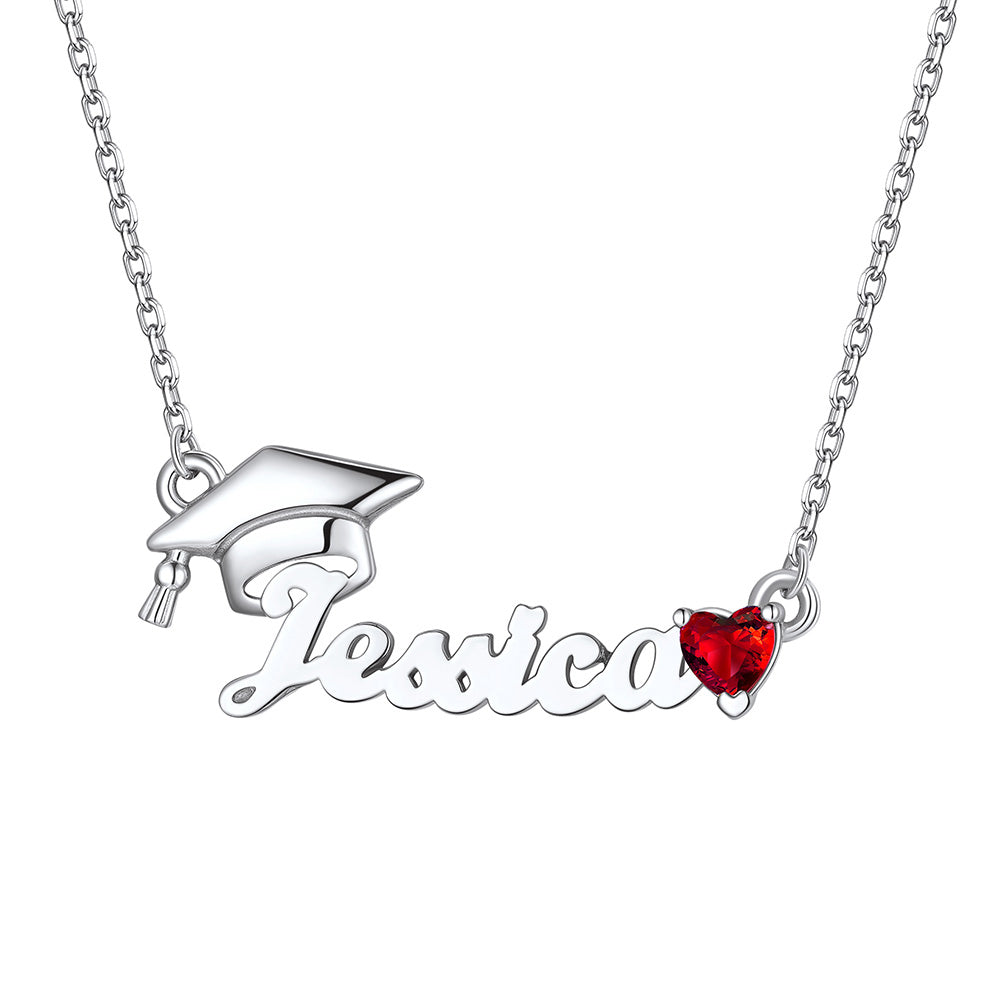 Custom Name Birthstone Graduation Necklace Steel