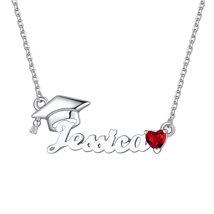 Custom Name Birthstone Graduation Necklace Steel