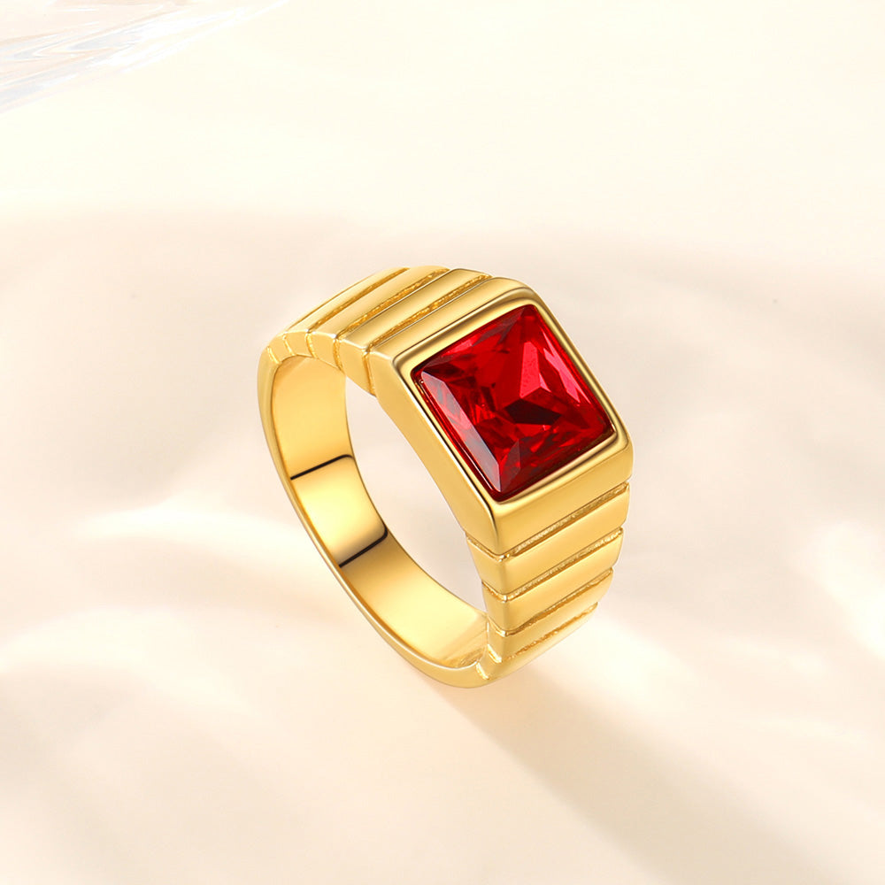 Custom Name Birthstone Signet Band Ring