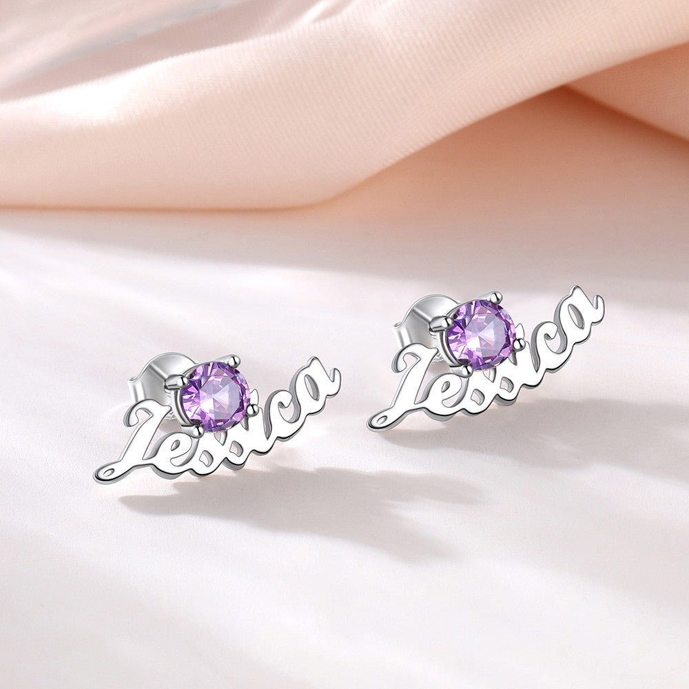 Custom Name Birthstone Stud Earrings