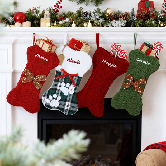 Custom Name Bone Shape Christmas Stockings in different color