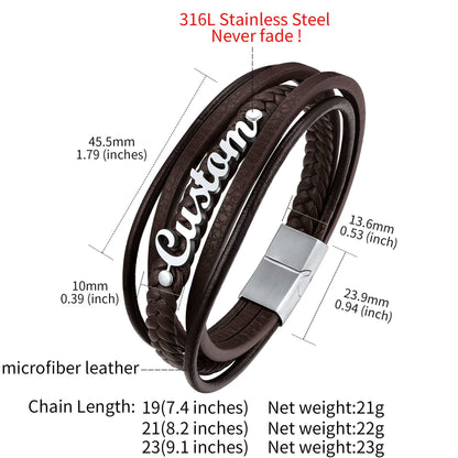 Custom Name Braided Leather Bracelet Dimension, Durable