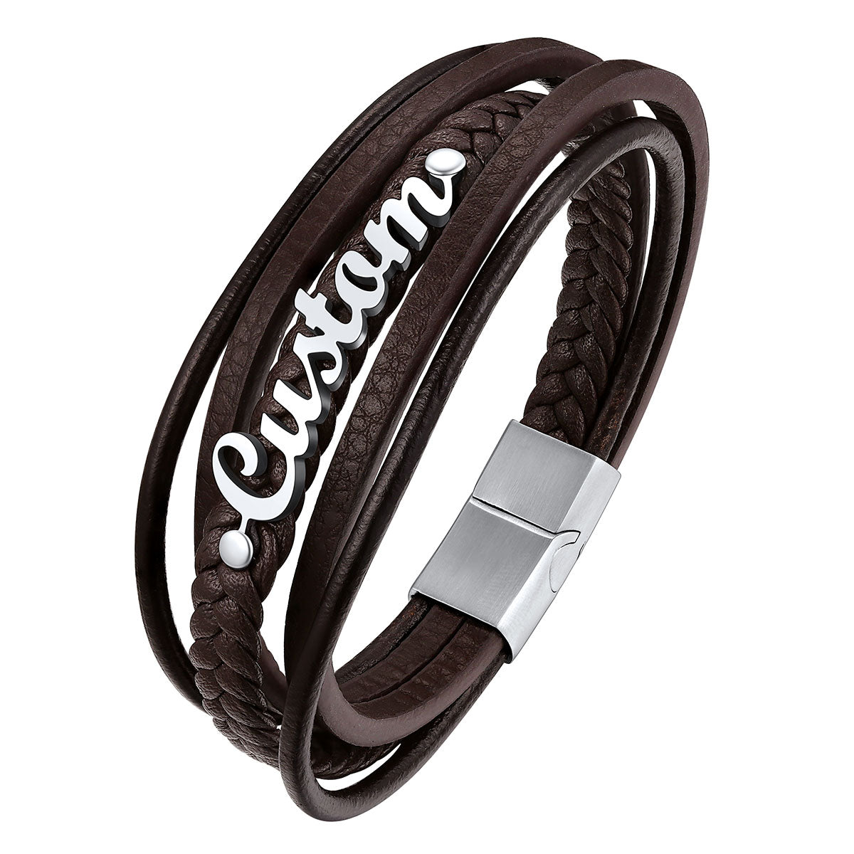 Custom Name Braided Leather Bracelet for Men