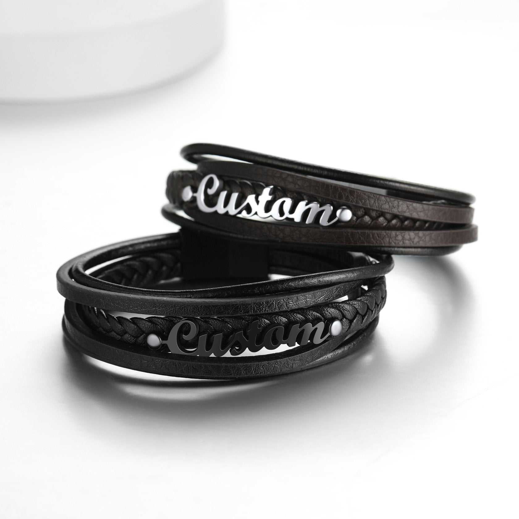 Custom Name Braided Leather Bracelet in different color