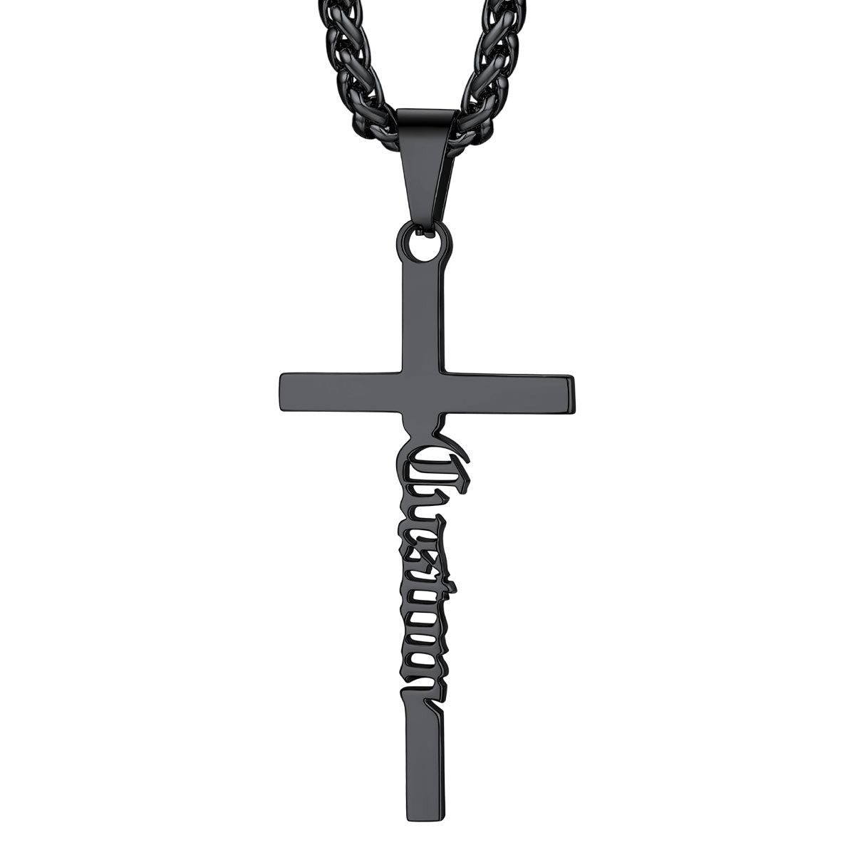 Custom Name Cross Necklace Black Plated