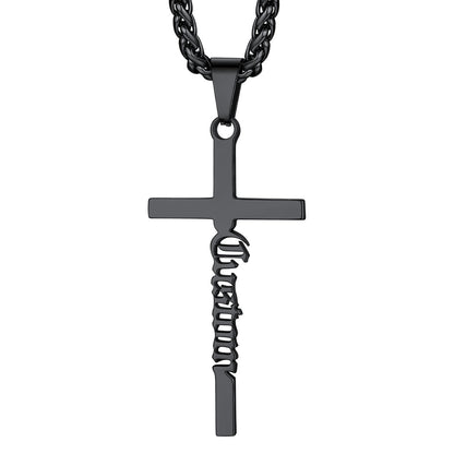 Custom Name Cross Necklace Black Plated