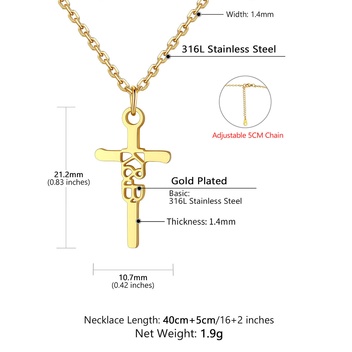 Custom Name Cross Necklace Dimension, Durable