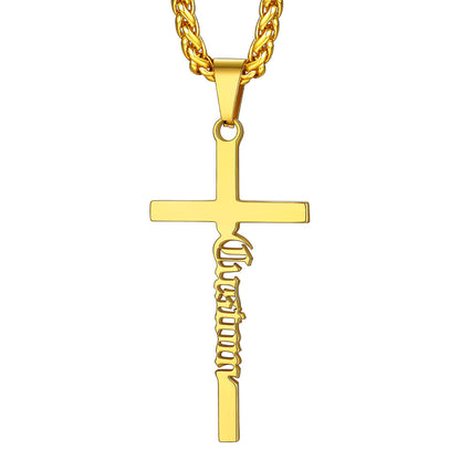 Custom Name Cross Necklace Gold Plated