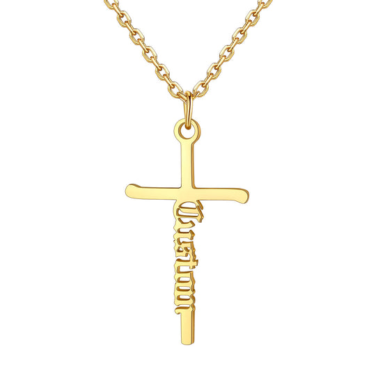 Custom Name Cross Necklace in Gold Plated