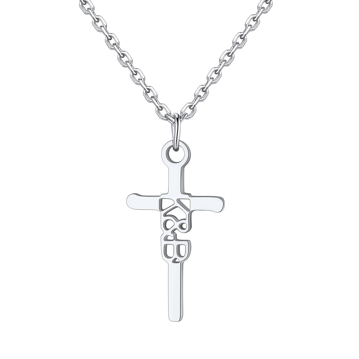 Custom Name Cross Necklace in Steel