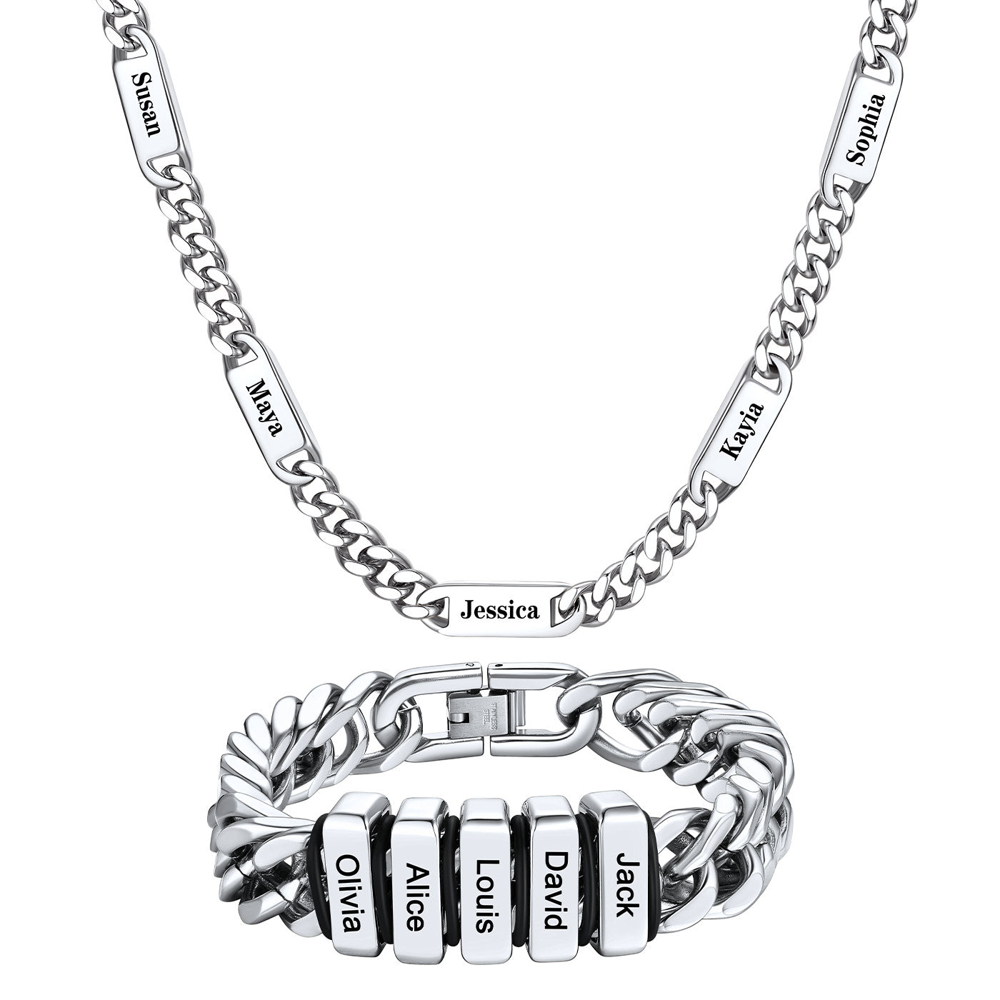 Custom Name Cuban Chain Necklace Bracelet Set