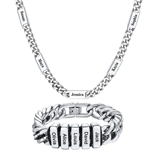 Custom Name Cuban Chain Necklace Bracelet Set