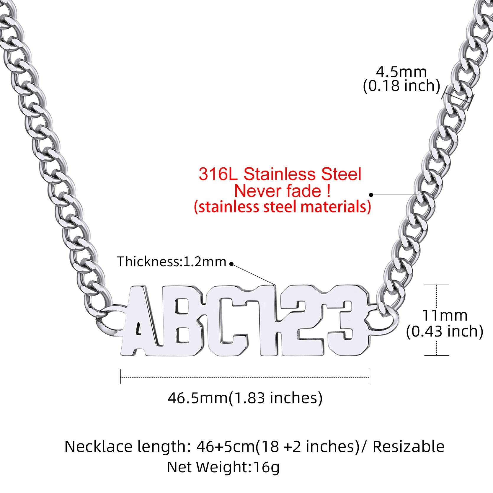 Custom Name Cuban Chain Necklace Dimension, Durable, Solid