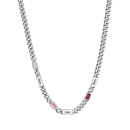 Custom Name Cuban Chain Necklace with 3 Birthstone