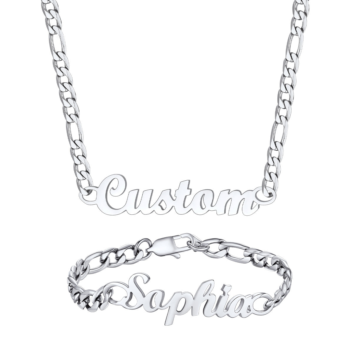 Custom Name Figaro Chain Necklace Bracelet Set