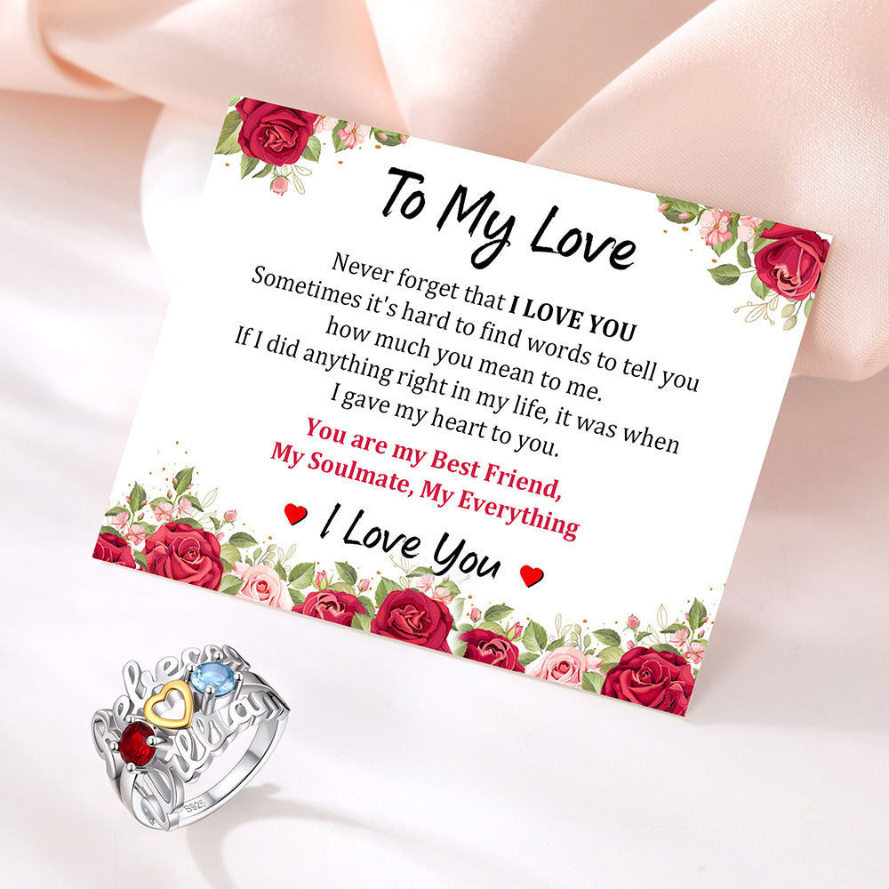 Custom Name Heart Birthstones Rings