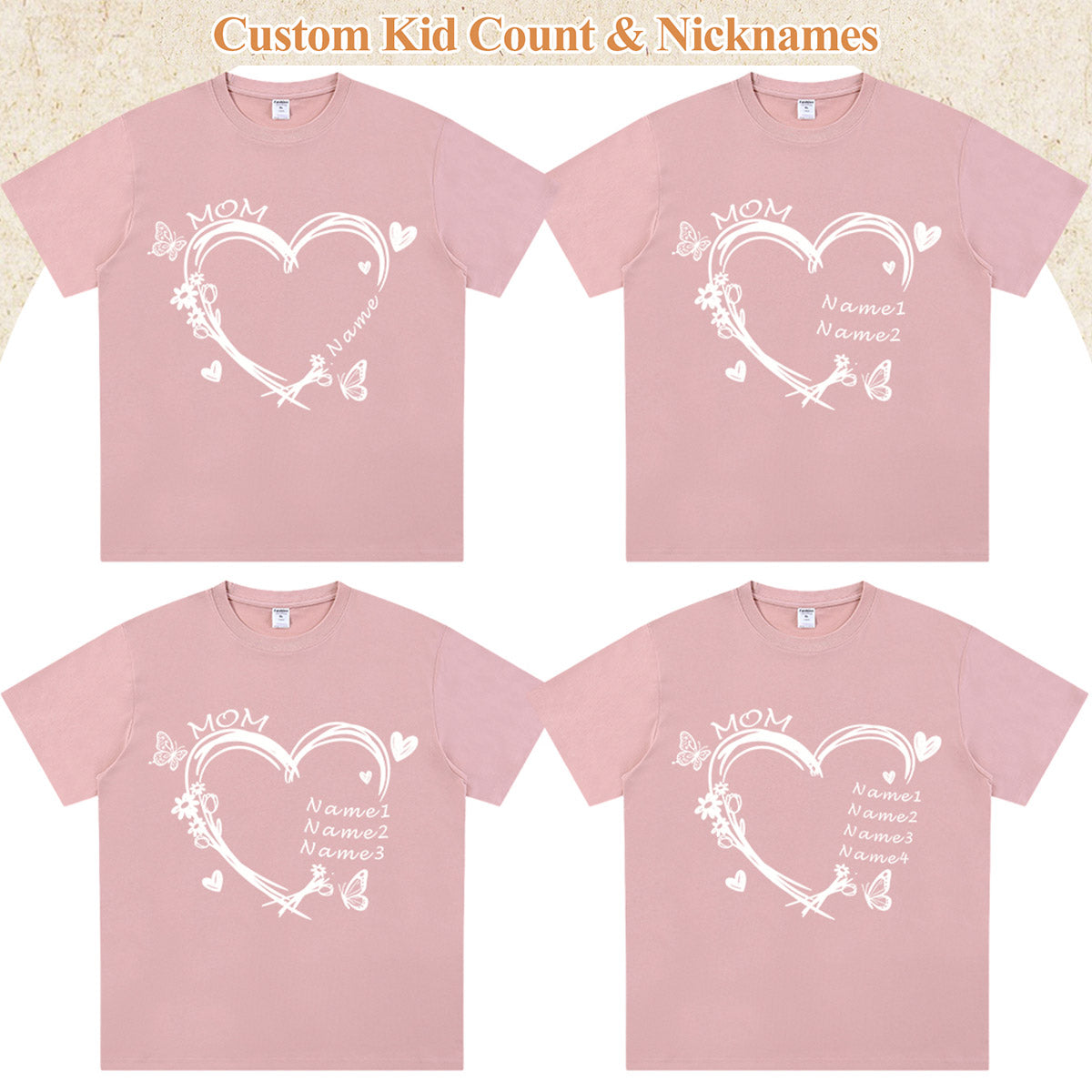 Custom Name Heart T Shirt with Names Detail