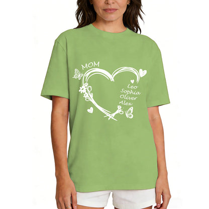 Custom Name Heart T Shirt with Names Green