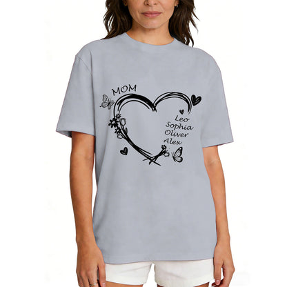 Custom Name Heart T Shirt with Names Grey