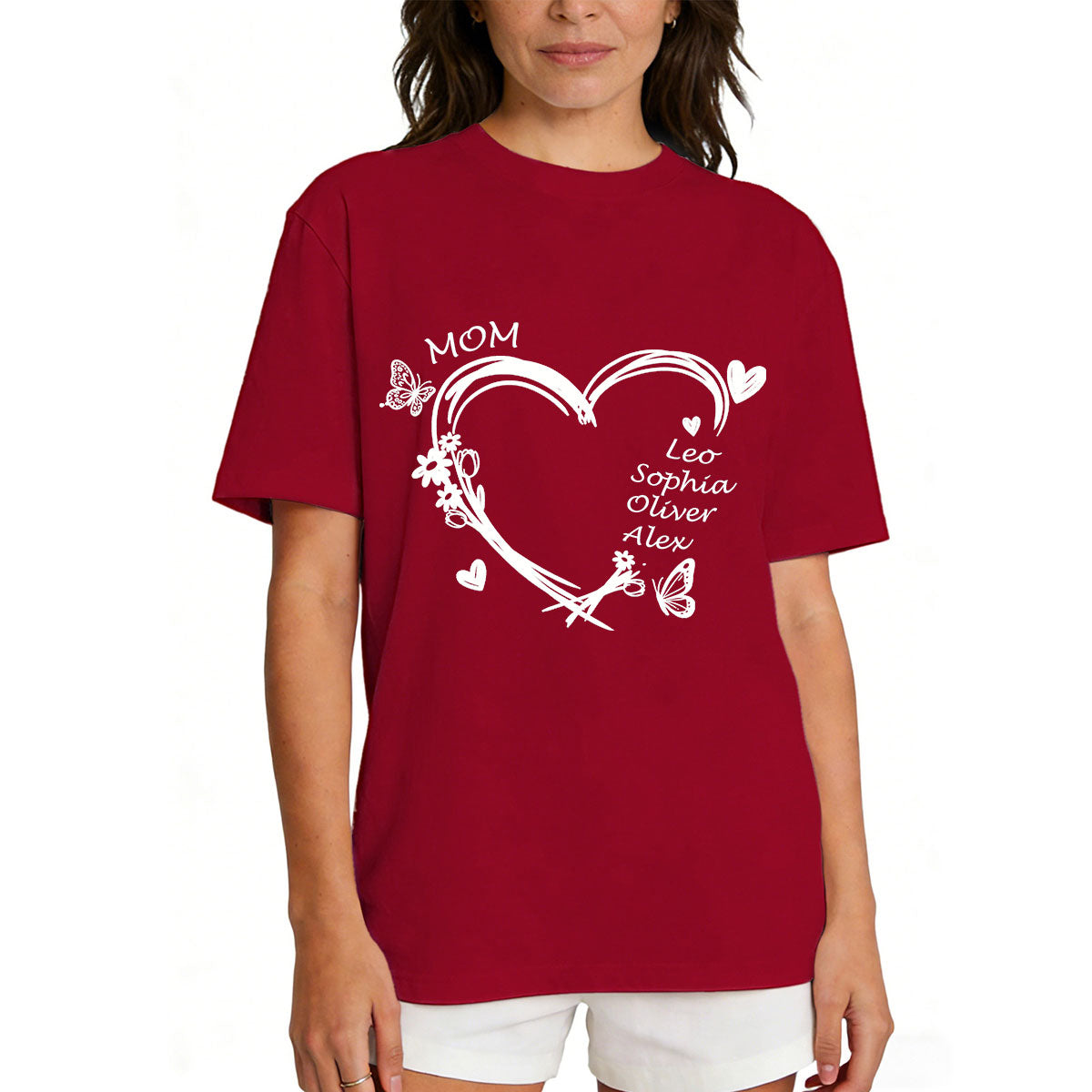 Custom Name Heart T Shirt with Names Red