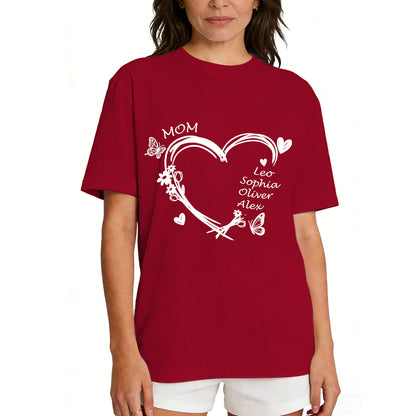 Custom Name Heart T Shirt with Names Red