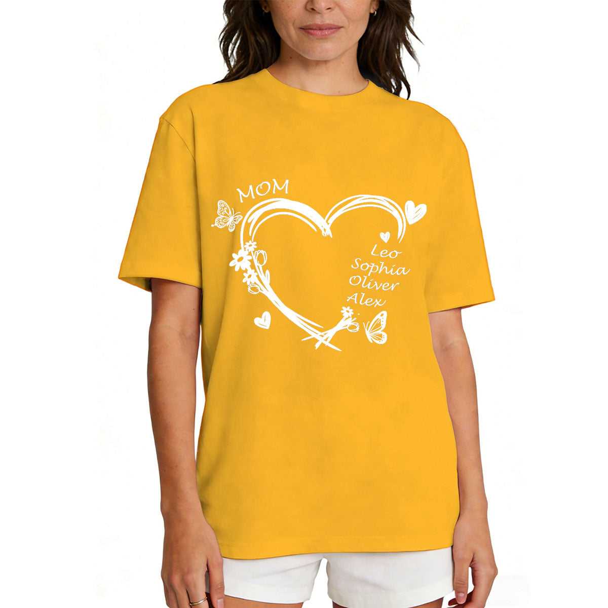 Custom Name Heart T Shirt with Names Yellow