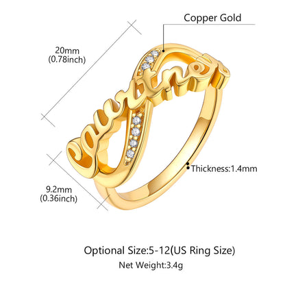 Custom Name Infinity Promise Ring With Cubic Zirconia Dimension, Detail