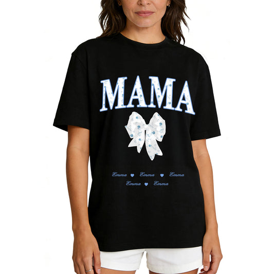 Custom Name Mom Bow T Shirt with 1-6 Names black