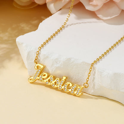 Custom Name Necklace with Cubic Zirconia in Gold Plated