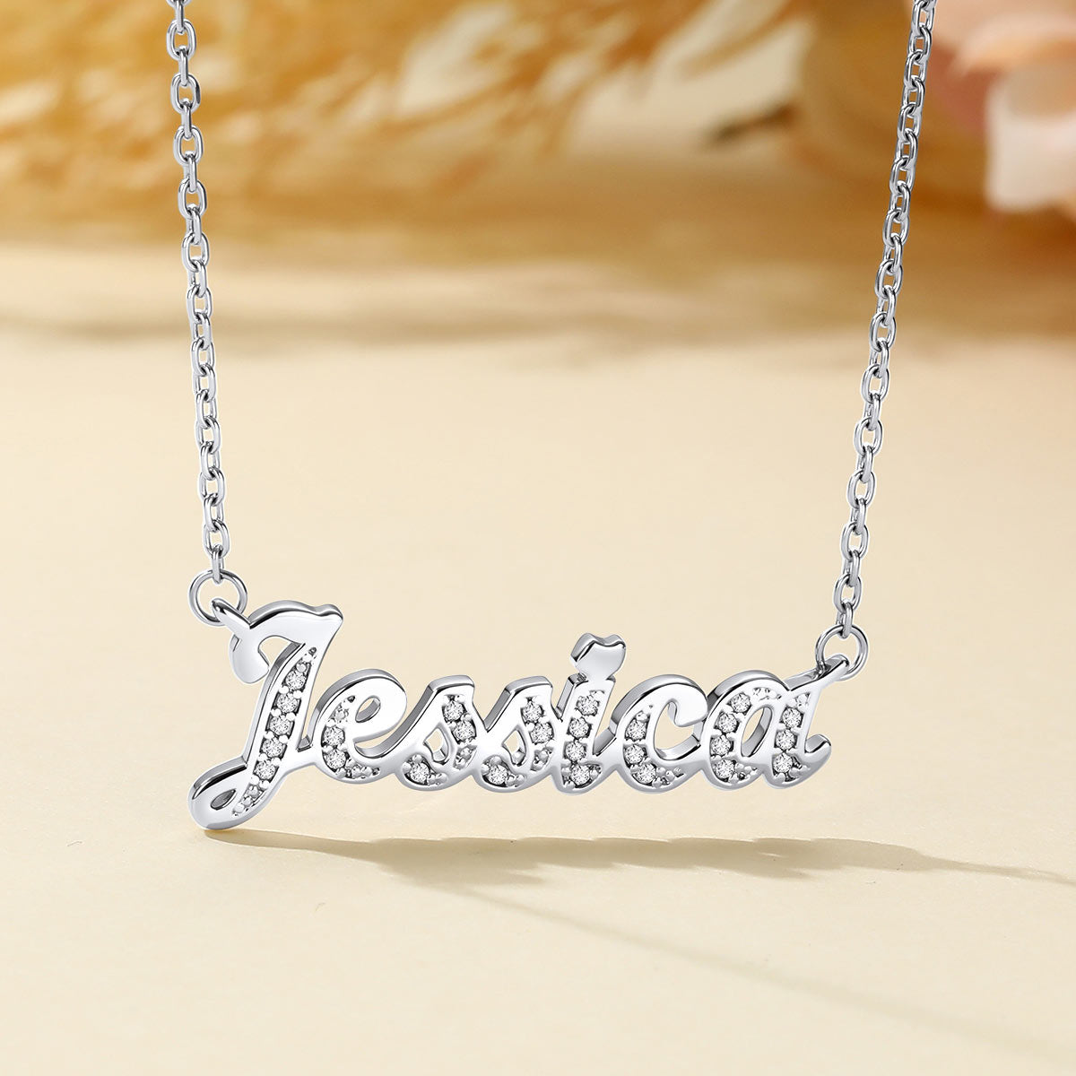 Custom Name Necklace with Cubic Zirconia in Steel