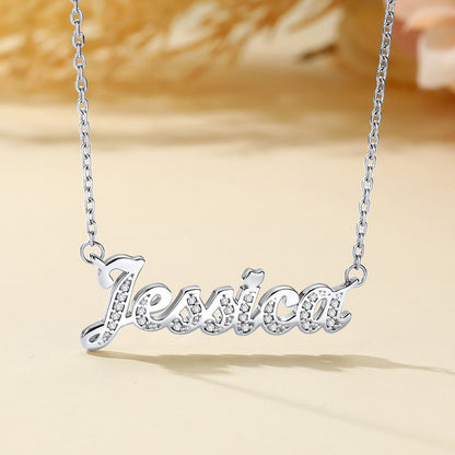 Custom Name Necklace with Cubic Zirconia in Steel