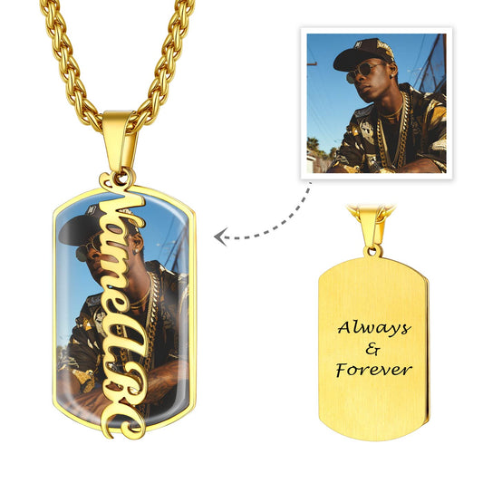 Custom Name Picture Dog Tag Necklace Gold Plated