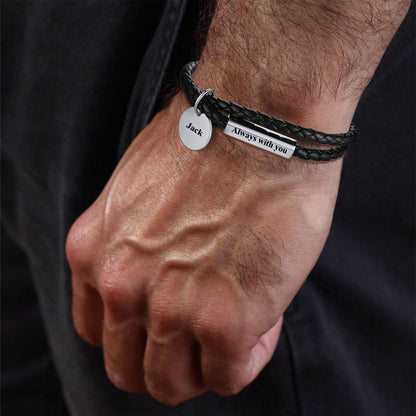 Custom Name Plate Leather Bracelet 