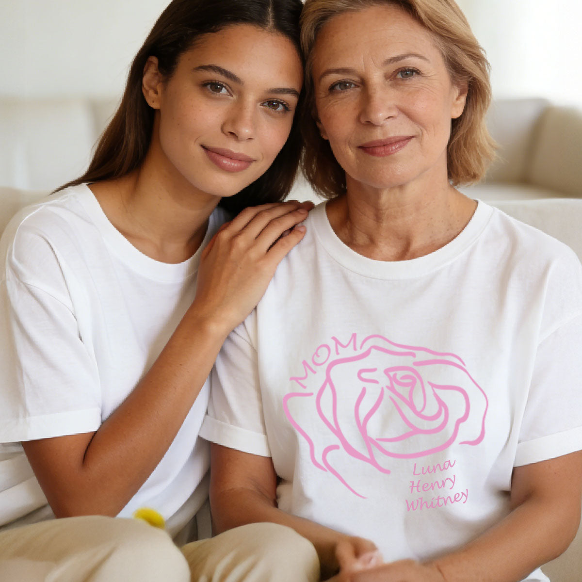 Custom Name Rose T Shirt for Mom 1-4 Names Mom and Daughter