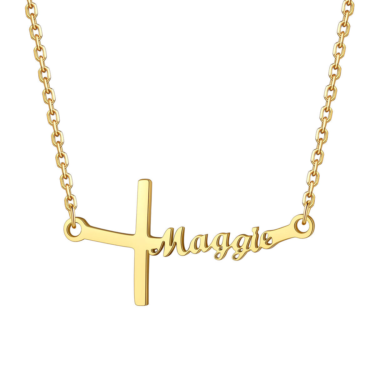 Custom Name Sideways Cross Necklace for Women