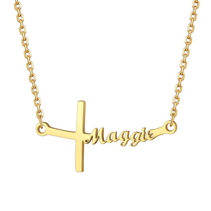 Custom Name Sideways Cross Necklace for Women
