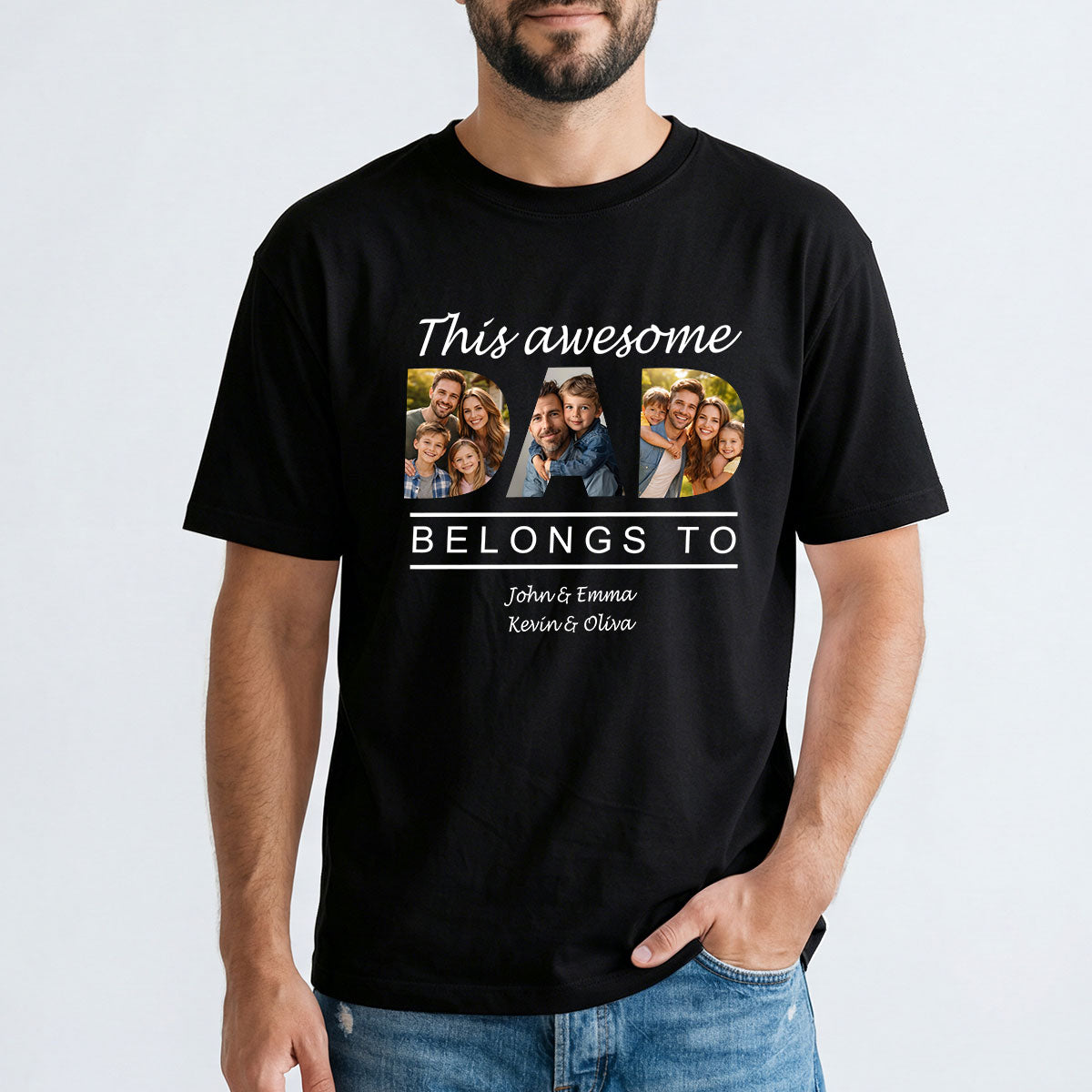 Custom Name and Photo T Shirt Black